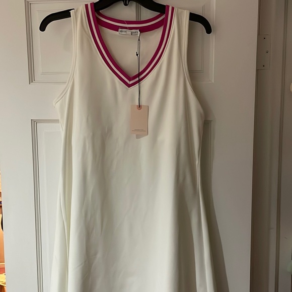 NWT sincerely jules white & pink trim v-neck active tennis golf dress size large - Picture 2 of 6